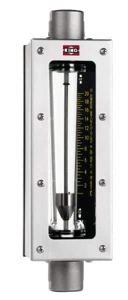 King - 1" FNPT Port Glass Tube/Stainless Case Flowmeter - 200 Max psi, 26.0 GPM, 304 Stainless Steel - USA Tool & Supply