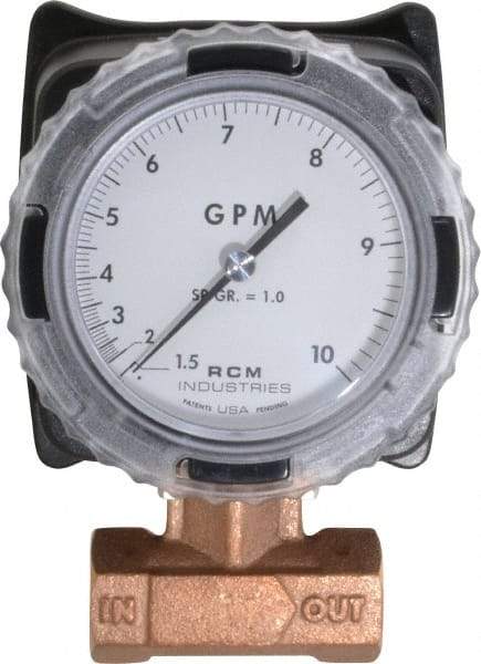 Made in USA - 3/4" NPT Port RCM Industries Flo-Gage Flowmeter - 180 Max psi, 1.5 to 10 GPM, Bronze - USA Tool & Supply