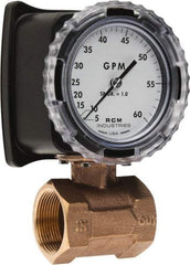 Made in USA - 1-1/2" NPT Port RCM Industries Flo-Gage Flowmeter - 180 Max psi, 5 to 60 GPM, Bronze - USA Tool & Supply