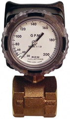 Made in USA - 2" NPT Port RCM Industries Flo-Gage Flowmeter - 180 Max psi, 30 to 200 GPM, Bronze - USA Tool & Supply