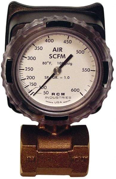 Made in USA - 1-1/2" NPT Port RCM Industries Flo-Gage Flowmeter - 180 Max psi, Bronze - USA Tool & Supply