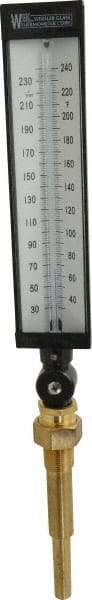 WGTC - 30 to 240°F, Industrial Thermometer with Standard Thermowell - 6 Inch Stem Length, 1-1/4 to 18 Inch Thread - USA Tool & Supply