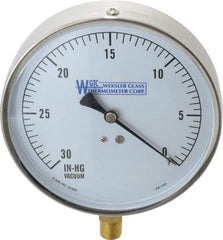 WGTC - 4-1/2" Dial, 1/4 Thread, 30-0 Scale Range, Pressure Gauge - Lower Connection Mount, Accurate to 1% of Scale - USA Tool & Supply