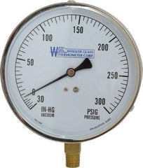 WGTC - 4-1/2" Dial, 1/4 Thread, 30-0-300 Scale Range, Pressure Gauge - Lower Connection Mount, Accurate to 1% of Scale - USA Tool & Supply