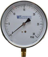 WGTC - 4-1/2" Dial, 1/4 Thread, 0-30 Scale Range, Pressure Gauge - Lower Connection Mount, Accurate to 1% of Scale - USA Tool & Supply