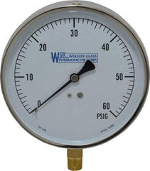 WGTC - 4-1/2" Dial, 1/4 Thread, 0-60 Scale Range, Pressure Gauge - Lower Connection Mount, Accurate to 1% of Scale - USA Tool & Supply