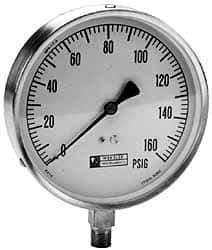 WGTC - 4-1/2" Dial, 1/4 Thread, 30-0-150 Scale Range, Pressure Gauge - Lower Connection Mount, Accurate to 1% of Scale - USA Tool & Supply