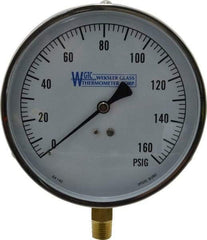 WGTC - 4-1/2" Dial, 1/4 Thread, 0-160 Scale Range, Pressure Gauge - Lower Connection Mount, Accurate to 1% of Scale - USA Tool & Supply
