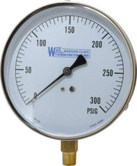WGTC - 4-1/2" Dial, 1/4 Thread, 0-300 Scale Range, Pressure Gauge - Lower Connection Mount, Accurate to 1% of Scale - USA Tool & Supply