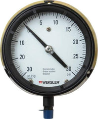 Made in USA - 4-1/2" Dial, 1/4 Thread, 30-0-30 Scale Range, Pressure Gauge - Lower Connection Mount, Accurate to 1% of Scale - USA Tool & Supply