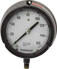 Made in USA - 4-1/2" Dial, 1/4 Thread, 0-160 Scale Range, Pressure Gauge - Lower Connection Mount, Accurate to 1% of Scale - USA Tool & Supply