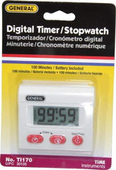 General - Minute Second Count Up and Down Timer - White - USA Tool & Supply