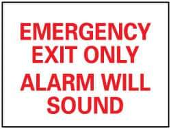 NMC - Emergency Exit Only Alarm Will Sound, Plastic Exit Sign - 14" Wide x 10" High - USA Tool & Supply