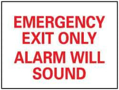 NMC - Emergency Exit Only Alarm Will Sound, Plastic Exit Sign - 14" Wide x 10" High - USA Tool & Supply