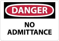 NMC - "Danger - No Admittance", 10" Long x 14" Wide, Rigid Plastic Safety Sign - Rectangle, 0.05" Thick, Use for Security & Admittance - USA Tool & Supply
