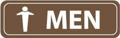 NMC - Men, 11" Wide x 3.5" High, Acrylic Sign - English, White on Brown, Wall Mount - USA Tool & Supply