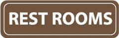 NMC - Rest Rooms, 11" Wide x 3.5" High, Acrylic Sign - English, White on Brown, Wall Mount - USA Tool & Supply