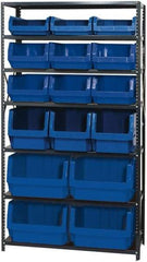 Quantum Storage - 16 Bin Large Hopper Front Bin Storage Units - 18 Inch Overall Depth x 75 Inch Overall Height, Red High Density Polyethylene Bins - USA Tool & Supply