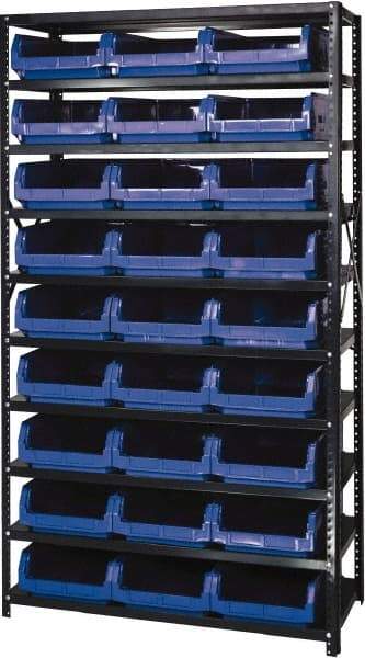 Quantum Storage - 27 Bin Large Hopper Front Bin Storage Units - 18 Inch Overall Depth x 75 Inch Overall Height, Blue High Density Polyethylene Bins - USA Tool & Supply