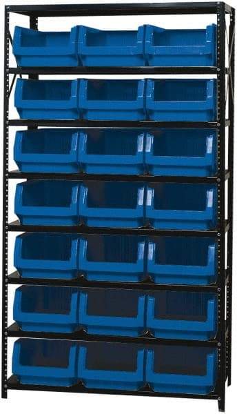 Quantum Storage - 21 Bin Large Hopper Front Bin Storage Units - 18 Inch Overall Depth x 75 Inch Overall Height, Blue High Density Polyethylene Bins - USA Tool & Supply