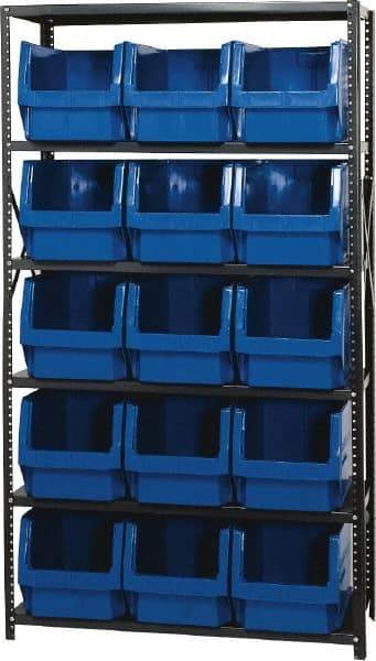 Quantum Storage - 15 Bin Large Hopper Front Bin Storage Units - 18 Inch Overall Depth x 75 Inch Overall Height, Red High Density Polyethylene Bins - USA Tool & Supply