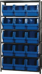 Quantum Storage - 15 Bin Large Hopper Front Bin Storage Units - 18 Inch Overall Depth x 75 Inch Overall Height, Blue High Density Polyethylene Bins - USA Tool & Supply