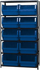 Quantum Storage - 10 Bin Large Hopper Front Bin Storage Units - 18 Inch Overall Depth x 75 Inch Overall Height, Blue High Density Polyethylene Bins - USA Tool & Supply