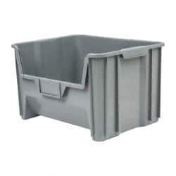 Quantum Storage - 75 Lb. Load Capacity, 15-1/4" Deep, Gray Polyethylene Hopper Stacking Bin - 12-7/16" High x 19-7/8" Wide x 15-1/4" Long - USA Tool & Supply