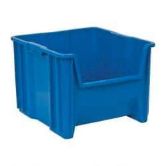 Quantum Storage - 75 Lb. Load Capacity, 17-1/2" Deep, Blue Polyethylene Hopper Stacking Bin - 12-1/2" High x 16-1/2" Wide x 17-1/2" Long - USA Tool & Supply