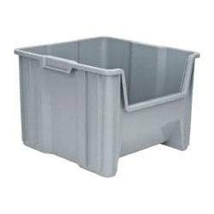 Quantum Storage - 75 Lb. Load Capacity, 17-1/2" Deep, Gray Polyethylene Hopper Stacking Bin - 12-1/2" High x 16-1/2" Wide x 17-1/2" Long - USA Tool & Supply
