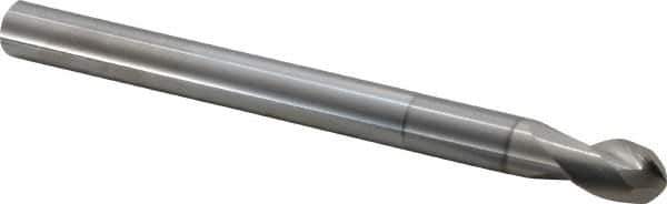 SGS - 1/2" Diam, 5/8" LOC, 2 Flute Solid Carbide Ball End Mill - TiB2 Finish, Single End, 6" OAL, 1/2" Shank Diam, Spiral Flute - USA Tool & Supply