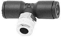 Legris - 3/16" OD, 1/8 BSPT, Nylon/Nickel Plated Brass Push-to-Connect Male Branch Tee - 290 Max psi, Black - USA Tool & Supply