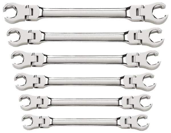 GearWrench - 6 Piece, 9mm x 11mm to 19mm x 21mm, 6 Point Flare Nut Wrench Set - Metric Measurement Standard, Full Polish Finish - USA Tool & Supply