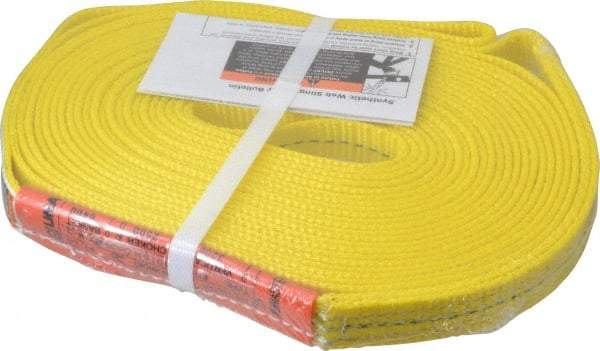 Lift-All - 20' Long x 1" Wide, 3,200 Lb Vertical Capacity, 1 Ply, Polyester Web Sling - 2,500 Lb Choker Capacity, Yellow - USA Tool & Supply