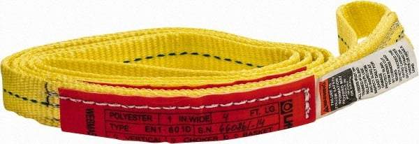 Lift-All - 4' Long x 1" Wide, 3,200 Lb Vertical Capacity, 1 Ply, Polyester Web Sling - 2,500 Lb Choker Capacity, Yellow - USA Tool & Supply
