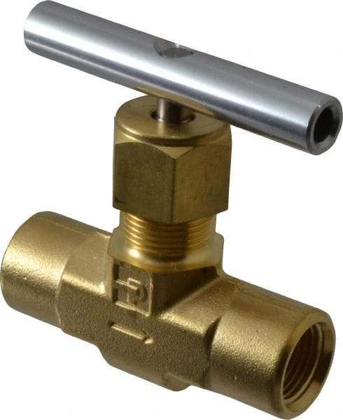 Parker - 3,000 Max psi, 3/8" Pipe, Brass, Inline Instrumentation Needle Valve - FNPT x FNPT End Connections - USA Tool & Supply