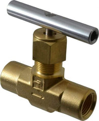 Parker - 3,000 Max psi, 3/8" Pipe, Brass, Inline Instrumentation Needle Valve - FNPT x FNPT End Connections - USA Tool & Supply
