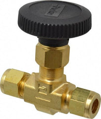 Parker - 3,000 Max psi, 3/8" Pipe, Brass, Inline Instrumentation Needle Valve - Compression x Compression CPI End Connections - USA Tool & Supply