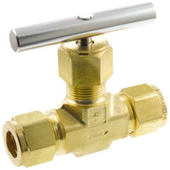 Parker - 3,000 Max psi, 1/2" Pipe, Brass, Inline Instrumentation Needle Valve - Compression x Compression CPI End Connections - USA Tool & Supply