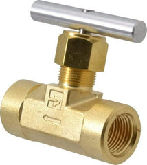 Parker - 3,000 Max psi, 1/2" Pipe, Brass, Inline Instrumentation Needle Valve - FNPT x FNPT End Connections - USA Tool & Supply