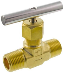 Parker - 3,000 Max psi, 1/2" Pipe, Brass, Inline Instrumentation Needle Valve - MNPT x MNPT End Connections - USA Tool & Supply