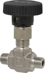 Parker - 5,000 Max psi, 1/8" Pipe, 316 Grade Stainless Steel, Inline Instrumentation Needle Valve - MNPT x MNPT End Connections - USA Tool & Supply