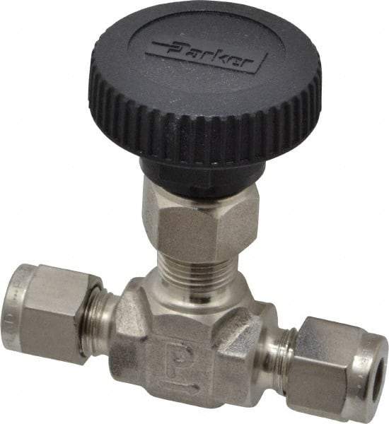 Parker - 5,000 Max psi, 1/4" Pipe, 316 Grade Stainless Steel, Inline Instrumentation Needle Valve - USA Tool & Supply