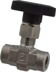 Parker - 5,000 Max psi, 1/4" Pipe, 316 Grade Stainless Steel, Inline Instrumentation Needle Valve - FNPT x FNPT End Connections - USA Tool & Supply