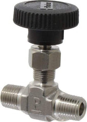 Parker - 5,000 Max psi, 1/4" Pipe, 316 Grade Stainless Steel, Inline Instrumentation Needle Valve - MNPT x MNPT End Connections - USA Tool & Supply