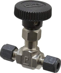 Parker - 5,000 Max psi, 1/4" Pipe, 316 Grade Stainless Steel, Inline Instrumentation Needle Valve - Compression x Compression CPI End Connections - USA Tool & Supply