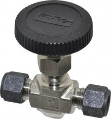 Parker - 5,000 Max psi, 3/8" Pipe, 316 Grade Stainless Steel, Inline Instrumentation Needle Valve - Compression x Compression CPI End Connections - USA Tool & Supply