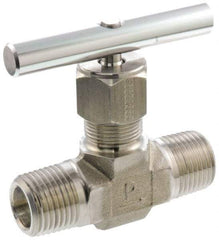 Parker - 5,000 Max psi, 1/2" Pipe, 316 Grade Stainless Steel, Inline Instrumentation Needle Valve - MNPT x MNPT End Connections - USA Tool & Supply