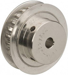 Power Drive - 24 Tooth, 1/4" Inside x 1.508" Outside Diam, Hub & Flange Timing Belt Pulley - 1/4" Belt Width, 1.528" Pitch Diam, 0.438" Face Width, Aluminum - USA Tool & Supply