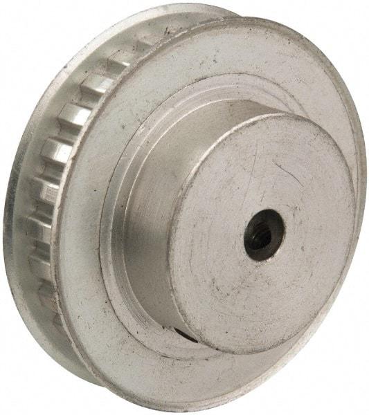 Power Drive - 28 Tooth, 1/4" Inside x 1.763" Outside Diam, Hub & Flange Timing Belt Pulley - 1/4" Belt Width, 1.783" Pitch Diam, 0.438" Face Width, Aluminum - USA Tool & Supply